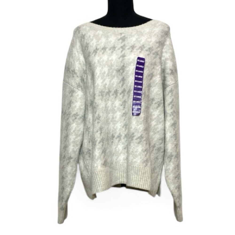 Women's White Silver Houndstooth Sweater XXL